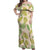 Beige Hawaii Plumeria Lei With Tropical Leaves Off Shoulder Maxi Dress