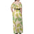 Beige Hawaii Plumeria Lei With Tropical Leaves Off Shoulder Maxi Dress