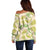 Beige Hawaii Plumeria Lei With Tropical Leaves Off Shoulder Sweater