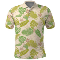 Beige Hawaii Plumeria Lei With Tropical Leaves Polo Shirt LT14 Beige - Polynesian Pride