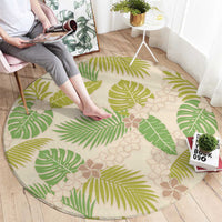 Beige Hawaii Plumeria Lei With Tropical Leaves Round Carpet LT14 - Polynesian Pride