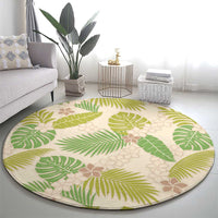 Beige Hawaii Plumeria Lei With Tropical Leaves Round Carpet LT14 - Polynesian Pride