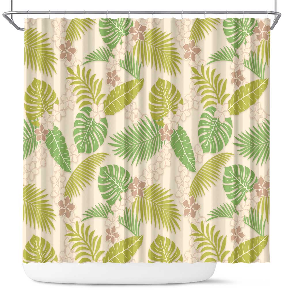 Beige Hawaii Plumeria Lei With Tropical Leaves Shower Curtain LT14 Beige - Polynesian Pride