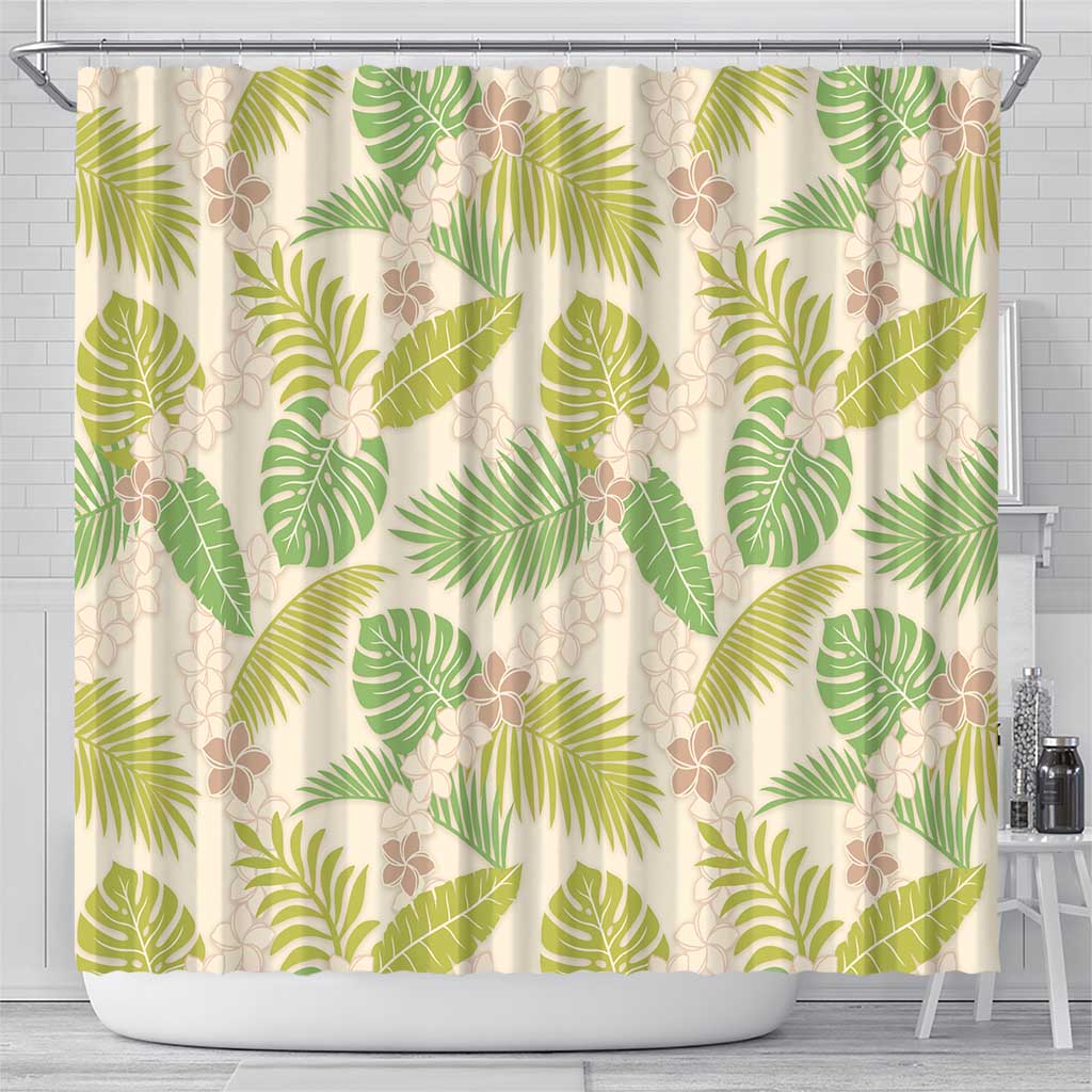 Beige Hawaii Plumeria Lei With Tropical Leaves Shower Curtain LT14 - Polynesian Pride