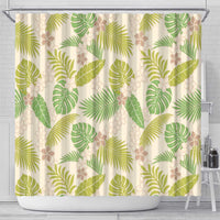 Beige Hawaii Plumeria Lei With Tropical Leaves Shower Curtain LT14 - Polynesian Pride