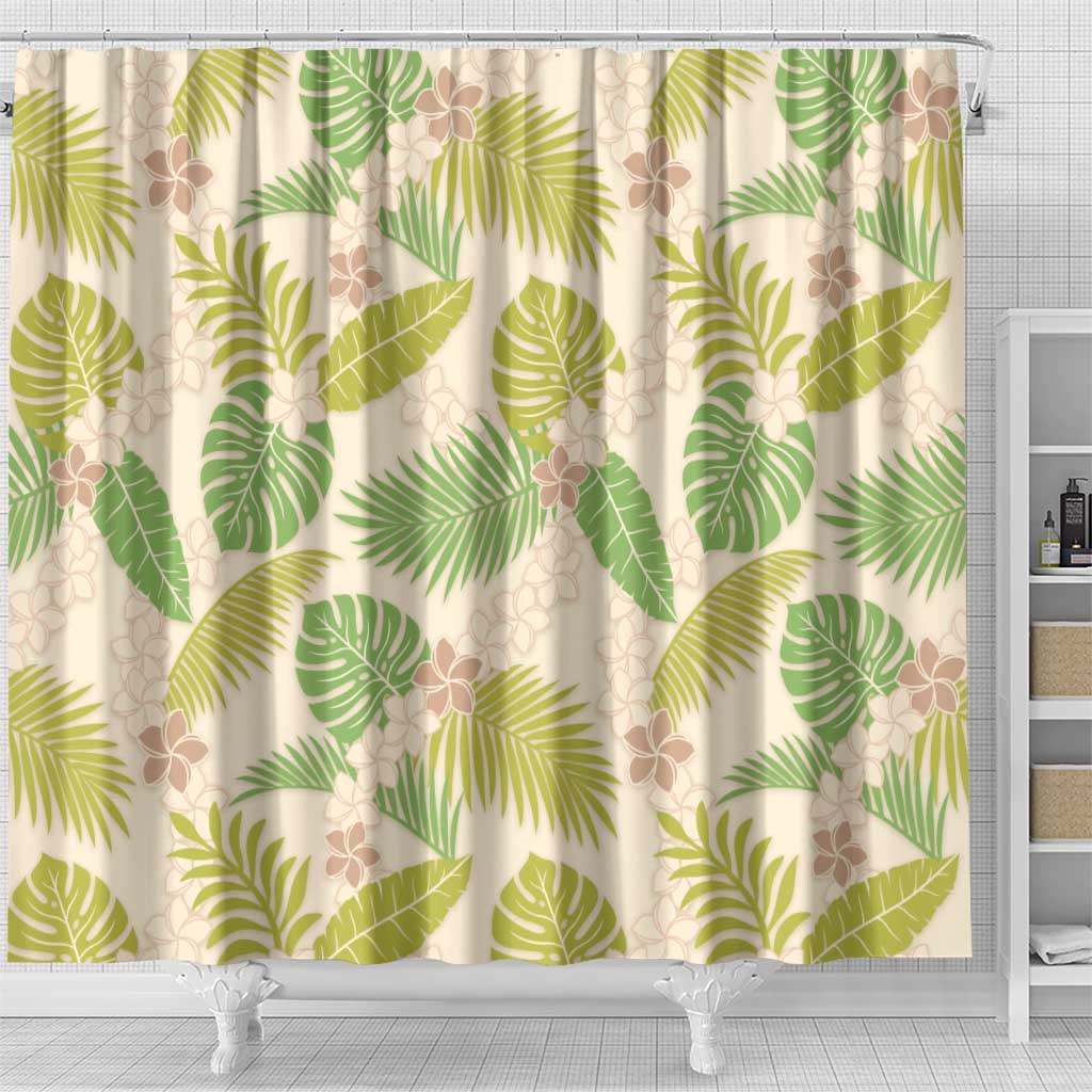 Beige Hawaii Plumeria Lei With Tropical Leaves Shower Curtain LT14 - Polynesian Pride