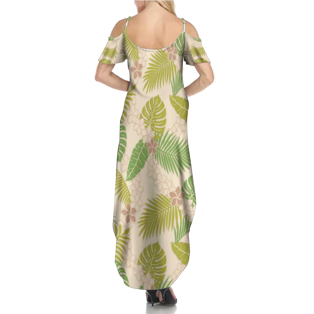 Beige Hawaii Plumeria Lei With Tropical Leaves Summer Maxi Dress LT14 - Polynesian Pride