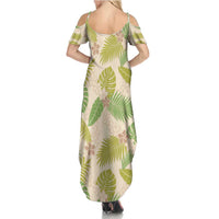 Beige Hawaii Plumeria Lei With Tropical Leaves Summer Maxi Dress LT14 - Polynesian Pride