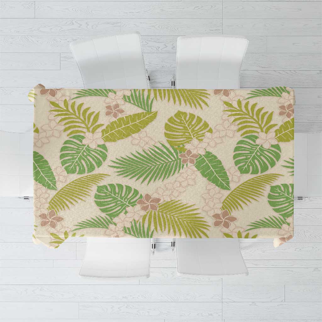 Beige Hawaii Plumeria Lei With Tropical Leaves Tablecloth LT14 Beige - Polynesian Pride