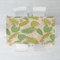 Beige Hawaii Plumeria Lei With Tropical Leaves Tablecloth LT14 Beige - Polynesian Pride