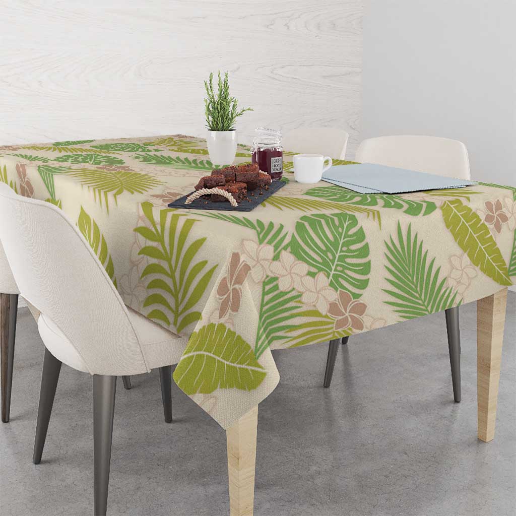 Beige Hawaii Plumeria Lei With Tropical Leaves Tablecloth LT14 - Polynesian Pride