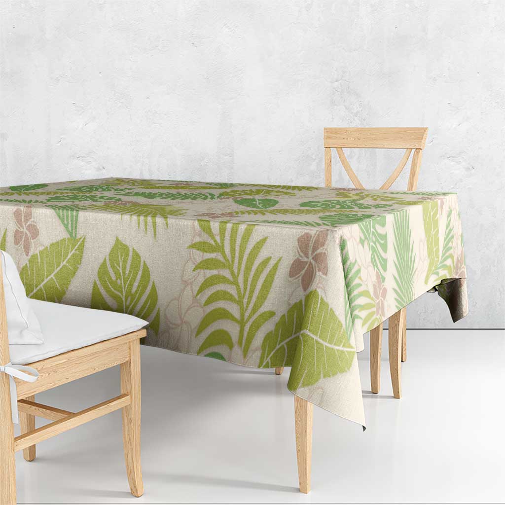 Beige Hawaii Plumeria Lei With Tropical Leaves Tablecloth LT14 - Polynesian Pride