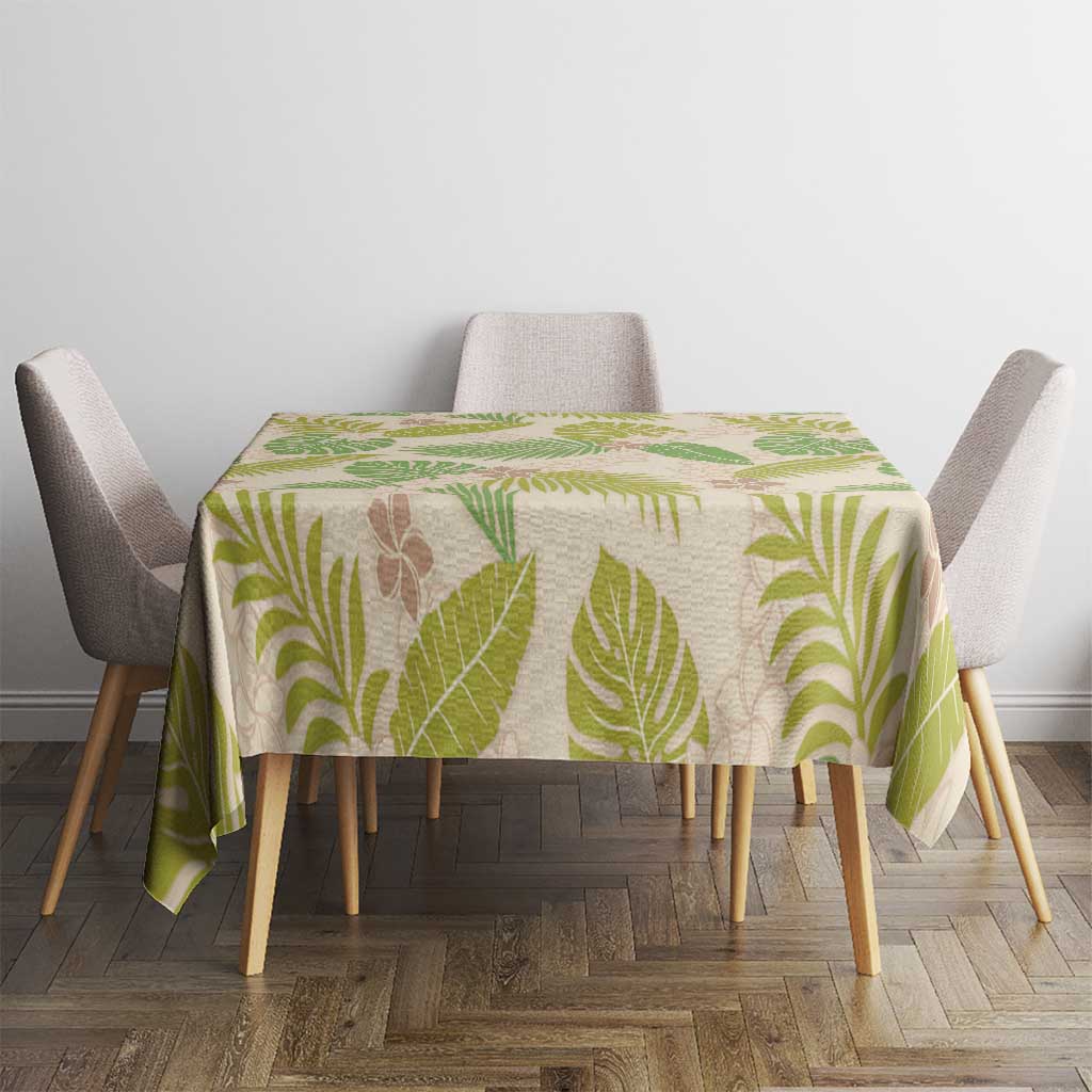 Beige Hawaii Plumeria Lei With Tropical Leaves Tablecloth LT14 - Polynesian Pride