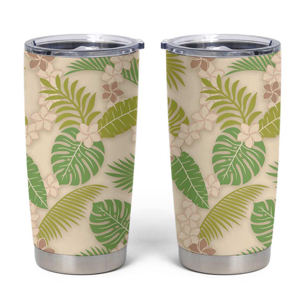 Beige Hawaii Plumeria Lei With Tropical Leaves Tumbler Cup LT14 Beige - Polynesian Pride
