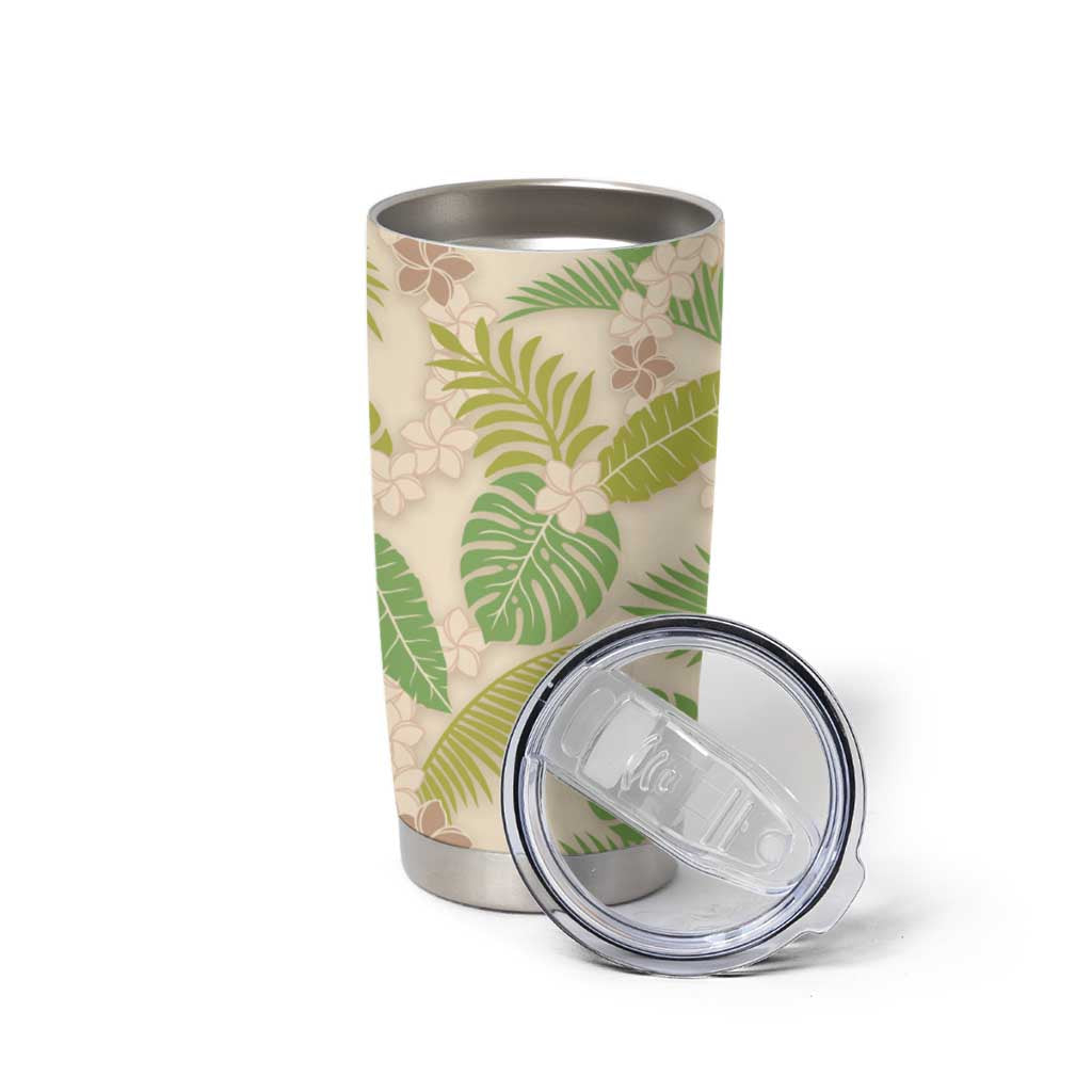 Beige Hawaii Plumeria Lei With Tropical Leaves Tumbler Cup LT14 - Polynesian Pride