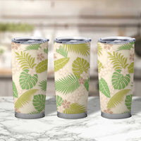 Beige Hawaii Plumeria Lei With Tropical Leaves Tumbler Cup LT14 - Polynesian Pride
