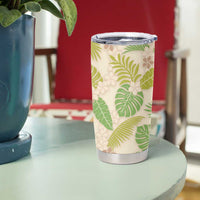 Beige Hawaii Plumeria Lei With Tropical Leaves Tumbler Cup LT14 - Polynesian Pride