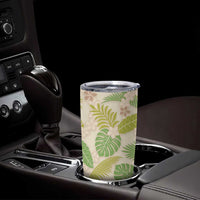 Beige Hawaii Plumeria Lei With Tropical Leaves Tumbler Cup LT14 - Polynesian Pride