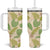 Beige Hawaii Plumeria Lei With Tropical Leaves Tumbler With Handle