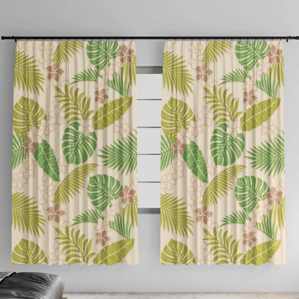 Beige Hawaii Plumeria Lei With Tropical Leaves Window Curtain LT14 With Hooks Beige - Polynesian Pride