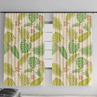 Beige Hawaii Plumeria Lei With Tropical Leaves Window Curtain LT14 With Hooks Beige - Polynesian Pride
