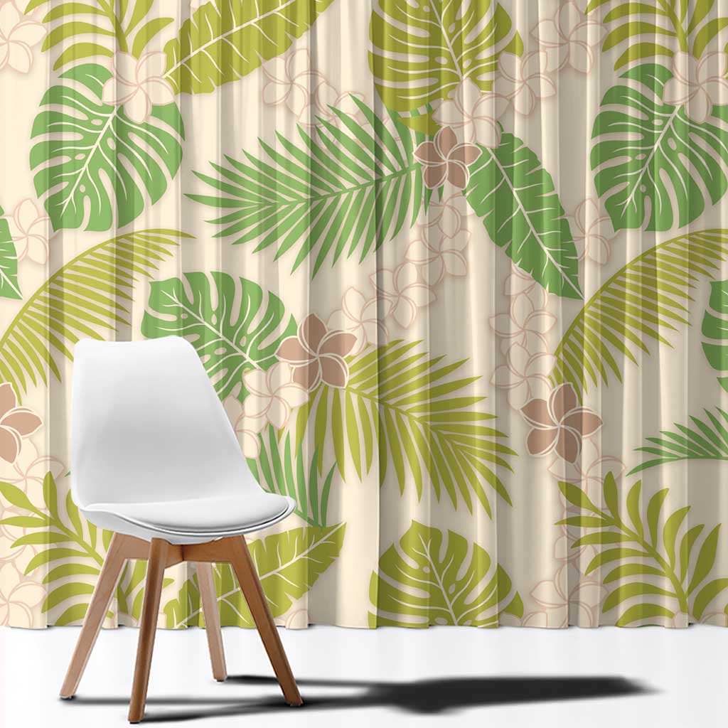 Beige Hawaii Plumeria Lei With Tropical Leaves Window Curtain LT14 - Polynesian Pride