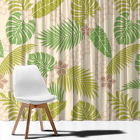 Beige Hawaii Plumeria Lei With Tropical Leaves Window Curtain LT14 - Polynesian Pride
