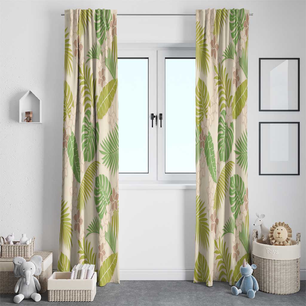 Beige Hawaii Plumeria Lei With Tropical Leaves Window Curtain LT14 - Polynesian Pride