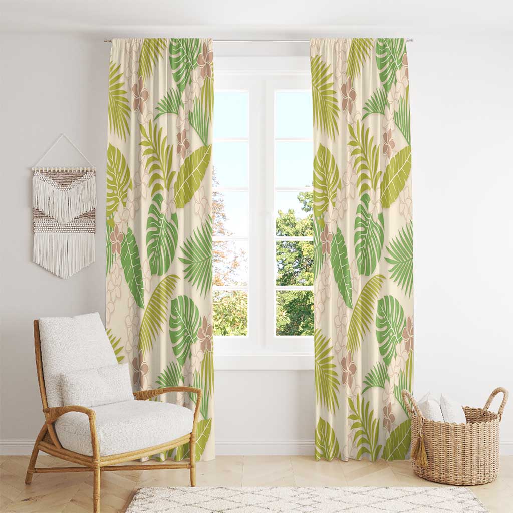 Beige Hawaii Plumeria Lei With Tropical Leaves Window Curtain LT14 - Polynesian Pride