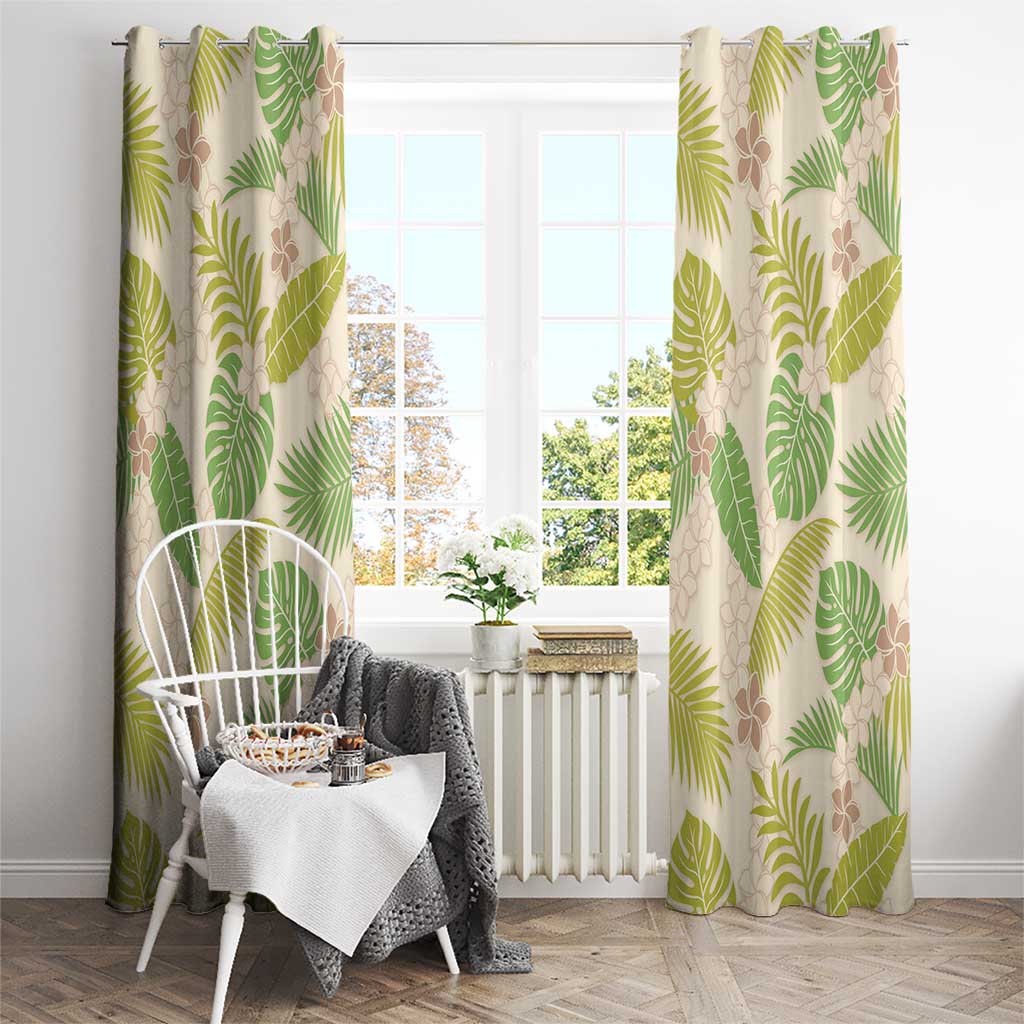 Beige Hawaii Plumeria Lei With Tropical Leaves Window Curtain LT14 - Polynesian Pride