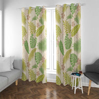 Beige Hawaii Plumeria Lei With Tropical Leaves Window Curtain LT14 With Grommets Beige - Polynesian Pride