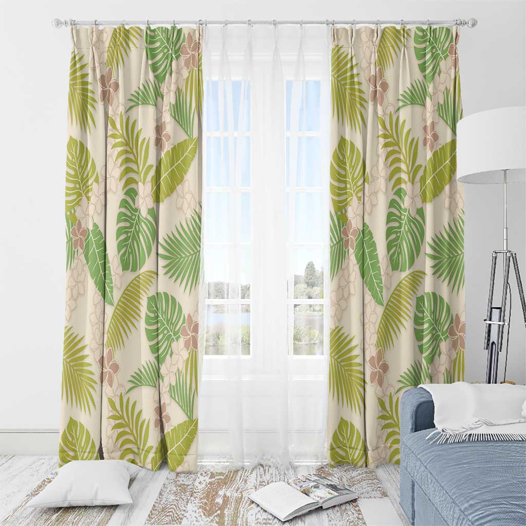 Beige Hawaii Plumeria Lei With Tropical Leaves Window Curtain LT14 - Polynesian Pride