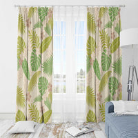 Beige Hawaii Plumeria Lei With Tropical Leaves Window Curtain LT14 - Polynesian Pride