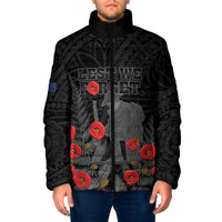 Personalised New Zealand ANZAC Day Padded Jacket Lest We Forget Soldier Memorial LT15 Men Black - Polynesian Pride