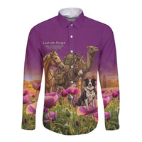 ANZAC Day Long Sleeve Button Shirt Lest We Forget The Animals Of War LT15 Unisex Purple - Polynesian Pride