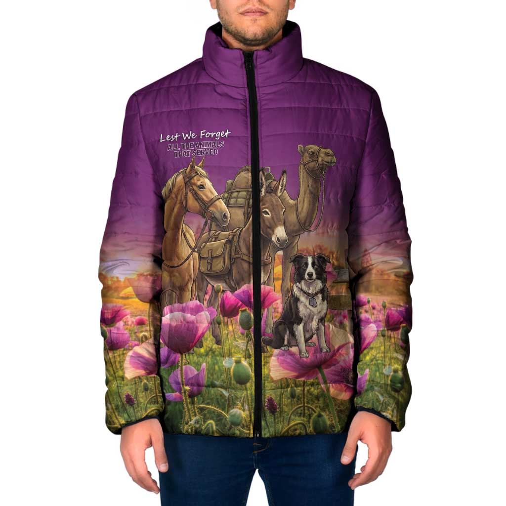 ANZAC Day Padded Jacket Lest We Forget The Animals Of War LT15 Men Purple - Polynesian Pride