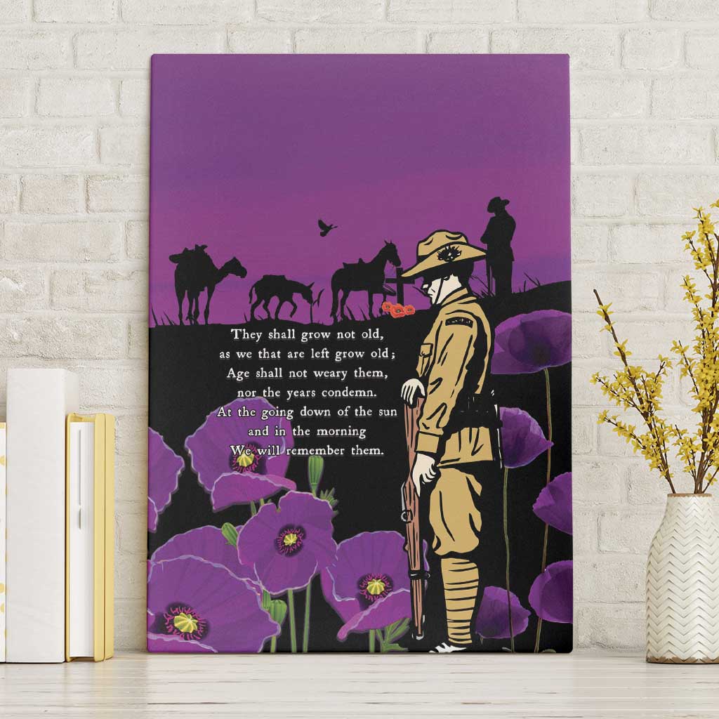ANZAC Soldier and War Animals Canvas Wall Art We Will Remember Them LT15 Without Frame Purple - Polynesian Pride