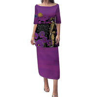 ANZAC Soldier and War Animals Puletasi We Will Remember Them LT15 Long Dress Purple - Polynesian Pride