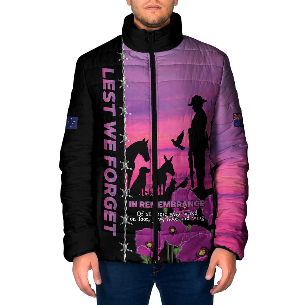 Personalised ANZAC War Animals Padded Jacket Lest We Forget Memorial LT15 Men Purple - Polynesian Pride