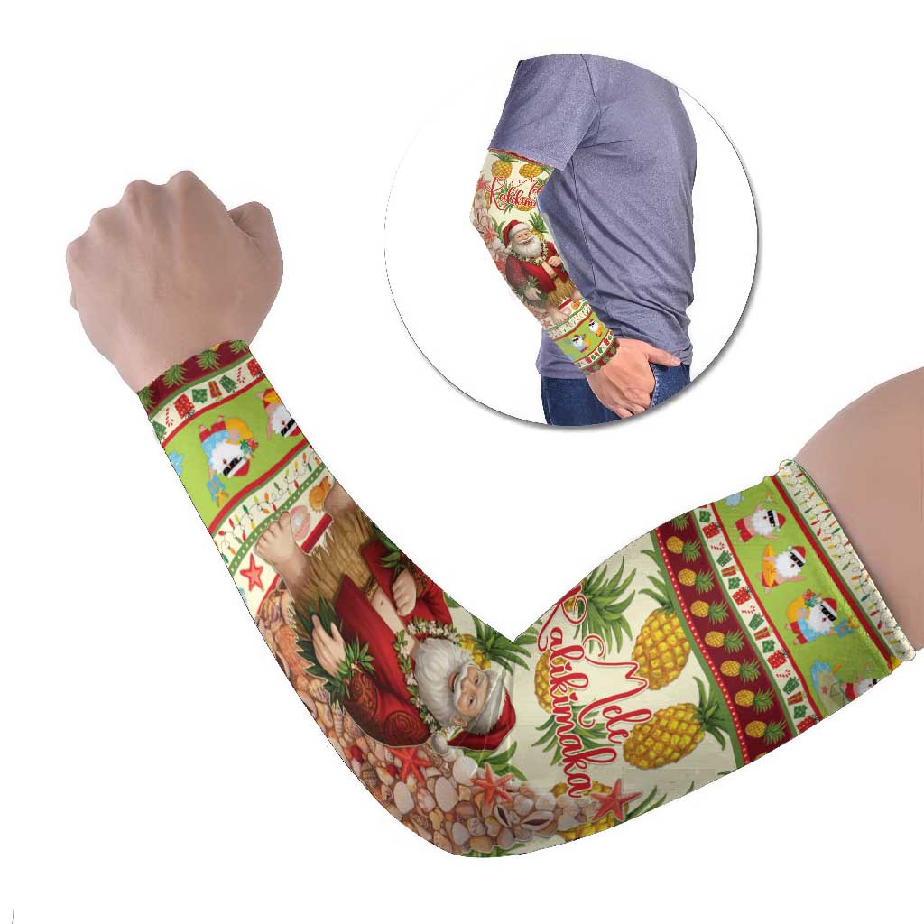 Hawaiian Santa Aloha Pineapple Christmas Arm Sleeves Mele Kalikimaka LT15 Set of 2 Cream - Polynesian Pride