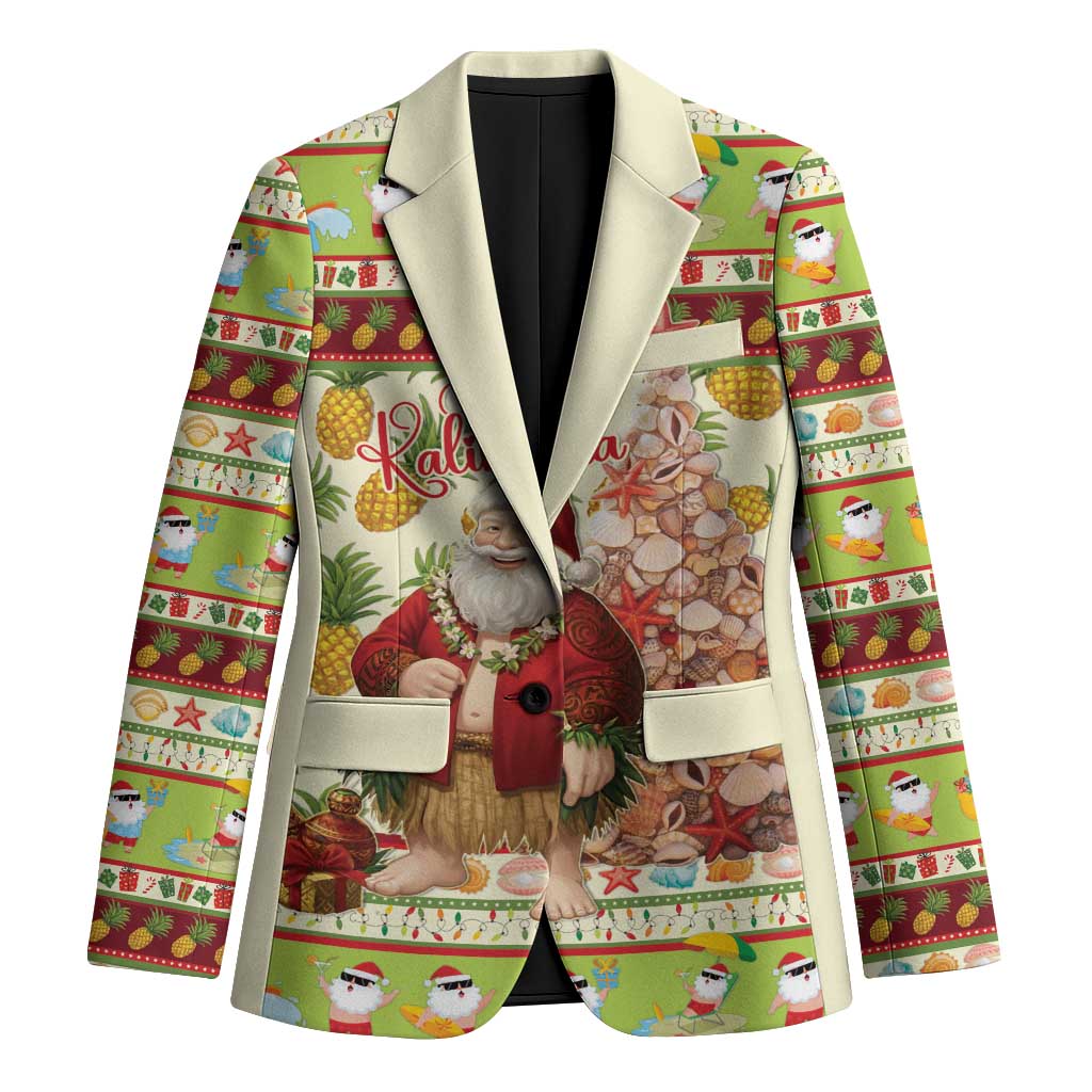 Hawaiian Santa Aloha Pineapple Christmas Blazer Mele Kalikimaka LT15 Unisex Cream - Polynesian Pride