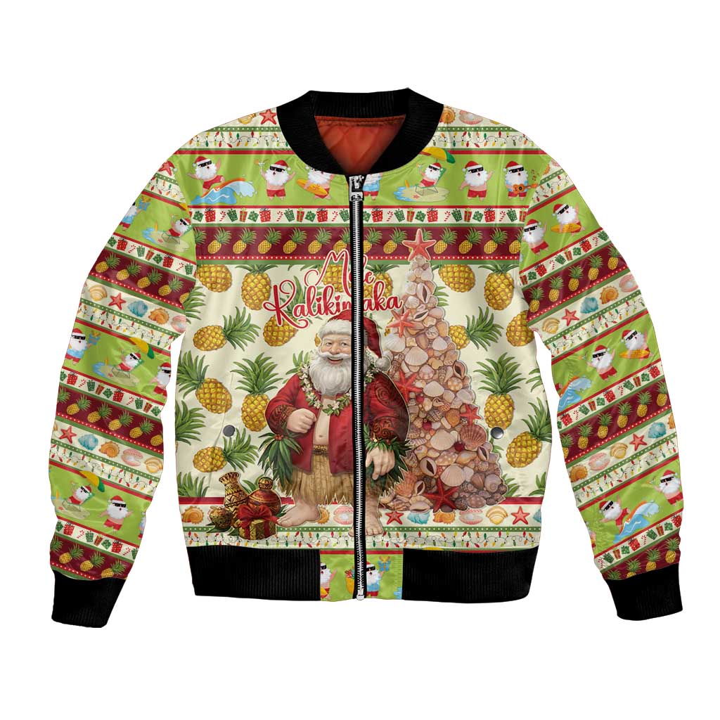 Hawaiian Santa Aloha Pineapple Christmas Bomber Jacket Mele Kalikimaka LT15 Unisex Cream - Polynesian Pride