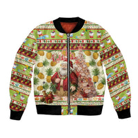 Hawaiian Santa Aloha Pineapple Christmas Bomber Jacket Mele Kalikimaka LT15 Unisex Cream - Polynesian Pride