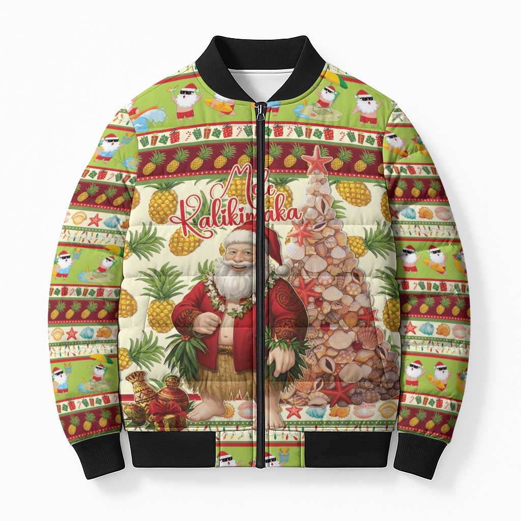 Hawaiian Santa Aloha Pineapple Christmas Bomber Puffer Jacket Mele Kalikimaka LT15 Unisex Cream - Polynesian Pride