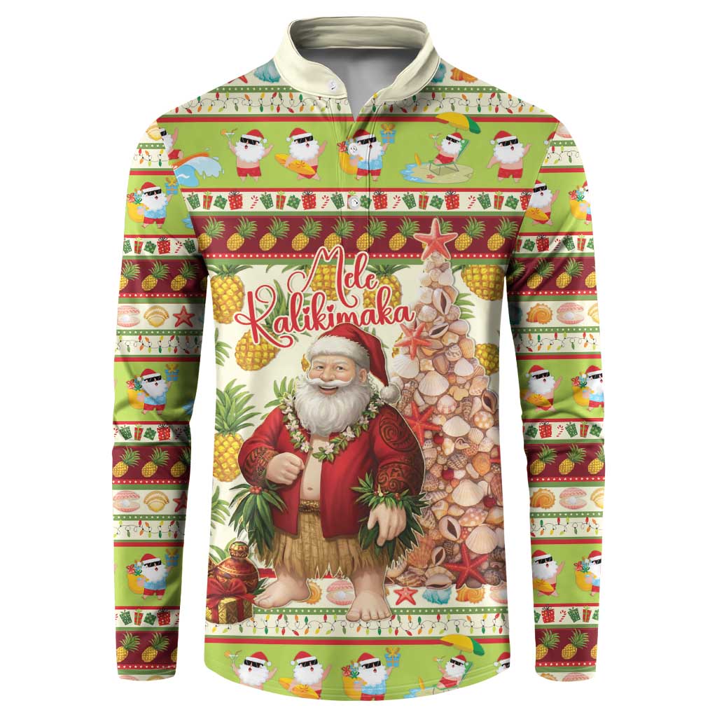Hawaiian Santa Aloha Pineapple Christmas Button Sweatshirt Mele Kalikimaka LT15 Cream - Polynesian Pride