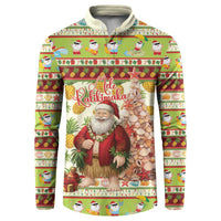 Hawaiian Santa Aloha Pineapple Christmas Button Sweatshirt Mele Kalikimaka LT15 Cream - Polynesian Pride