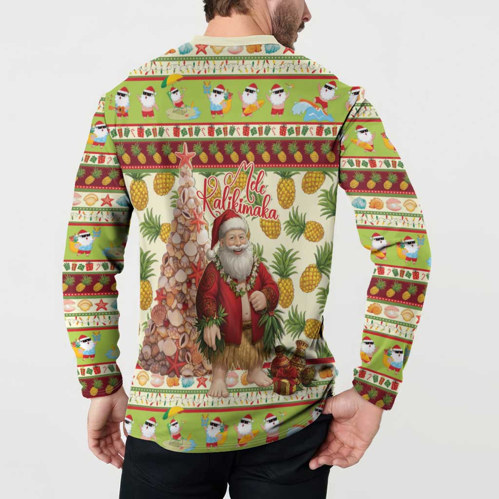 Hawaiian Santa Aloha Pineapple Christmas Button Sweatshirt Mele Kalikimaka LT15 - Polynesian Pride