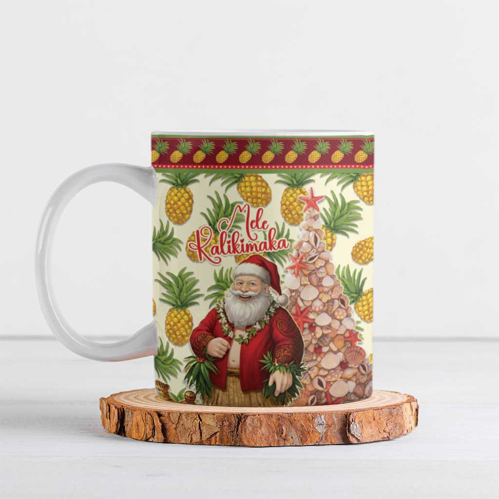 Hawaiian Santa Aloha Pineapple Christmas Ceramic Mug Mele Kalikimaka LT15 Cream - Polynesian Pride