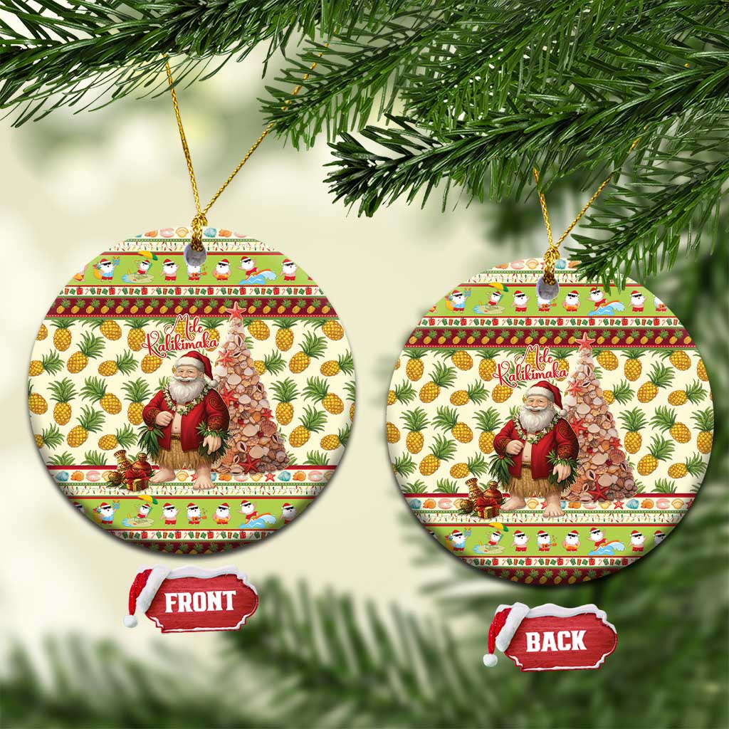 Hawaiian Santa Aloha Pineapple Christmas Ceramic Ornament Mele Kalikimaka LT15 Circle Cream - Polynesian Pride