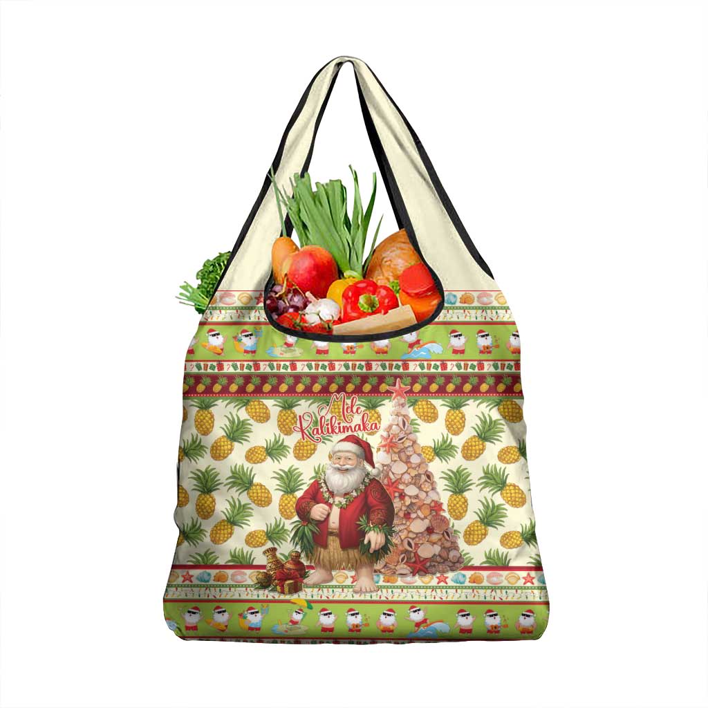 Hawaiian Santa Aloha Pineapple Christmas Grocery Bag Mele Kalikimaka LT15 1-pack One Size Cream - Polynesian Pride